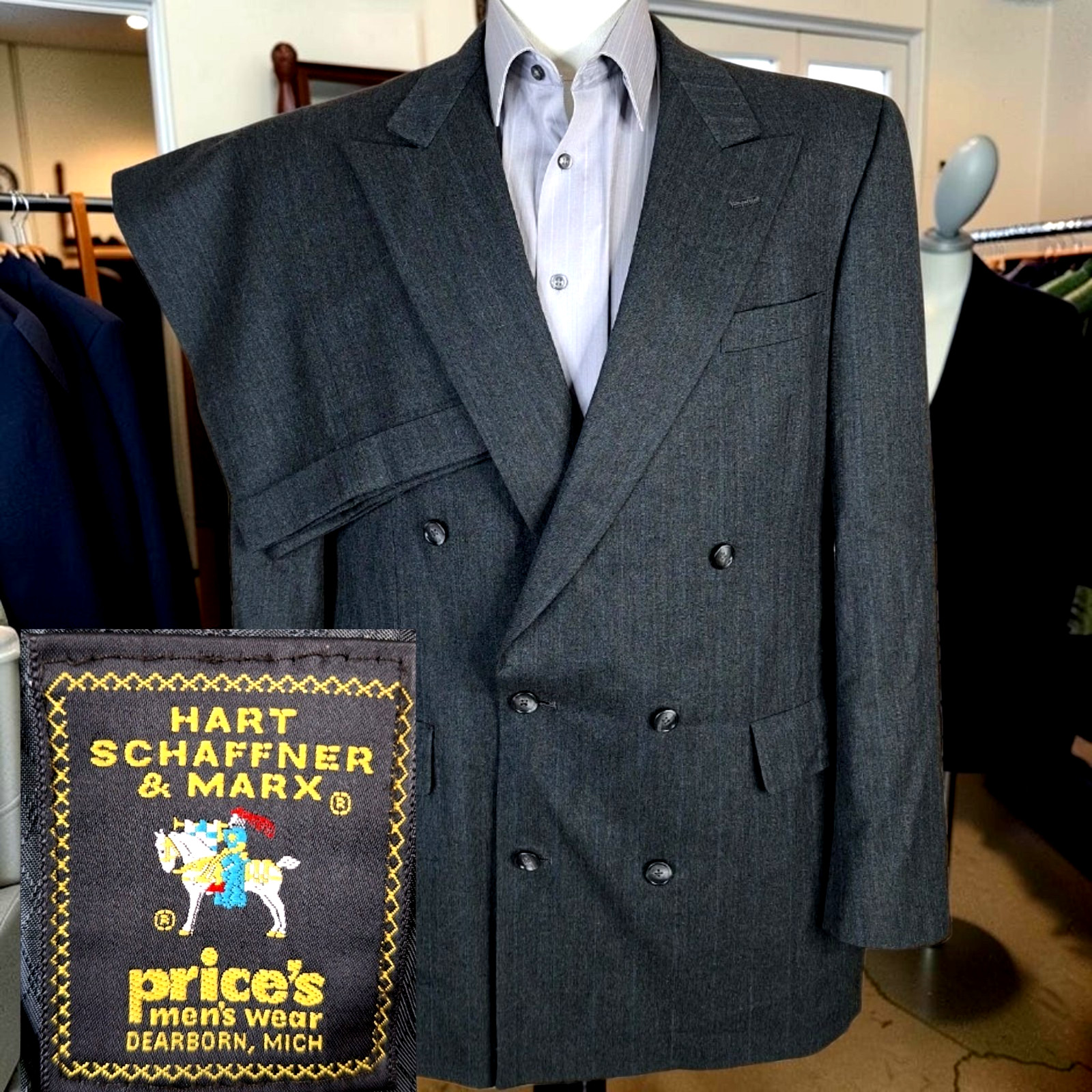 Hart Schaffner Marx Suit 2 Piece Mens 42L 34X31 Gray Double Breasted Wool Hart Schaffner Marx Suit 2 Piece Mens 42L 34X31 Gray Double Breasted Wool