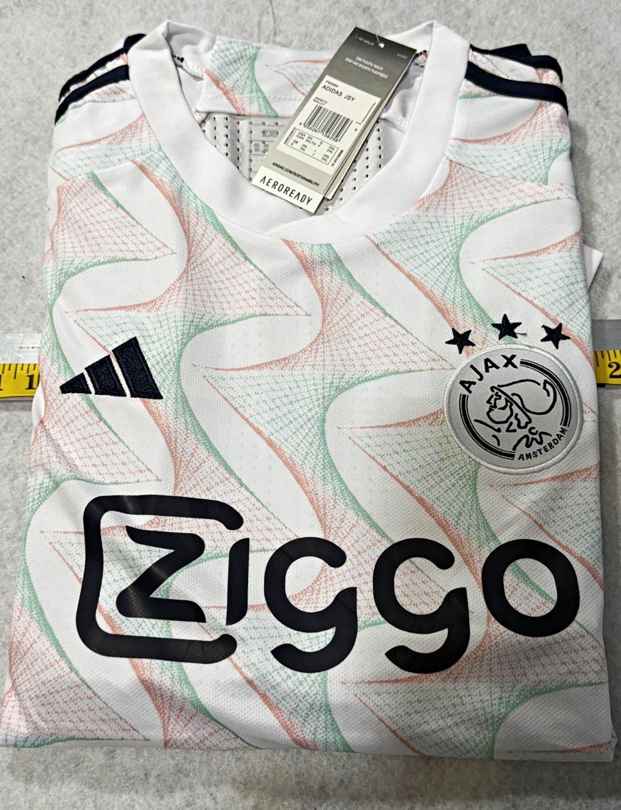 2023/24 adidas Ajax Amsterdam Soccer Jersey White/Navy Ziggo Rep w/shorts