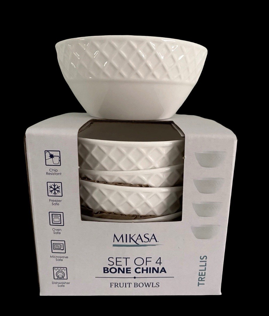 NIB Mikasa Trellis Set 4 Fruit Sauce Dessert Small Bowls 4,25