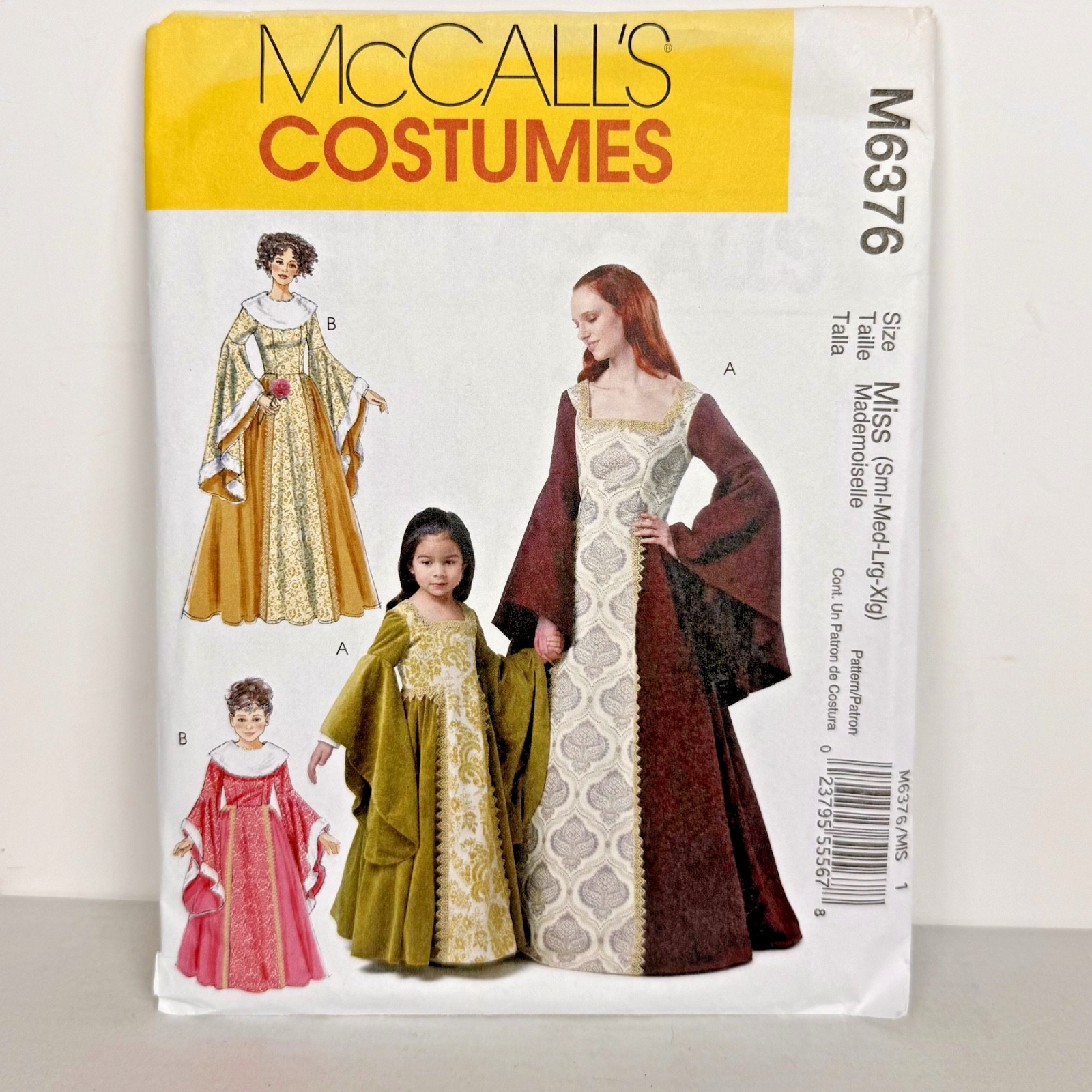 McCall’s M6376 Costume Sewing Pattern Medieval Renaissance Dress S-XL Kids 3-8