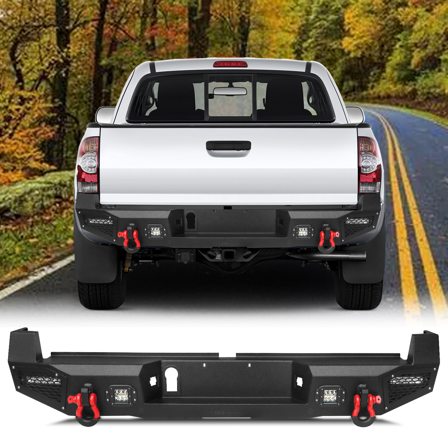 Fits 2016-2022 2023 Toyota Tacoma Steel Rear Bumper Guard w/LED Lights & D-rings