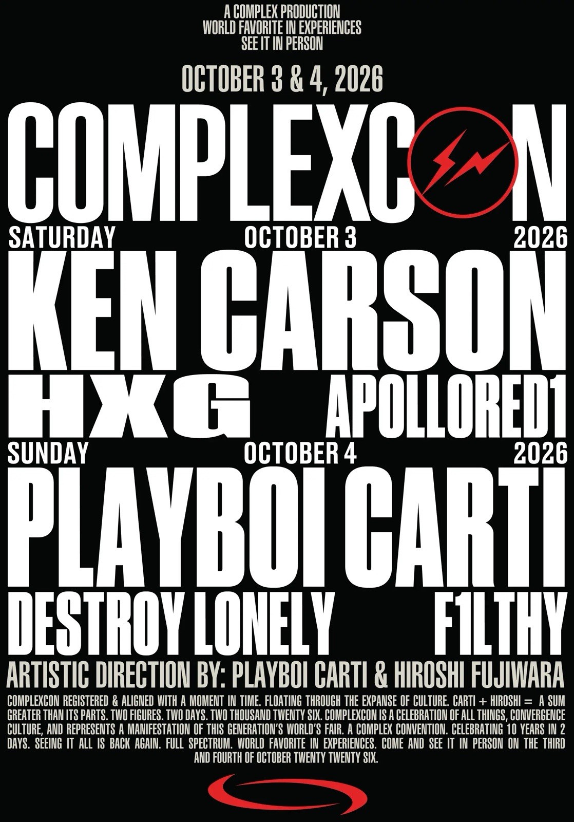 ComplexCon LA 2026 : Playboi Carti+ Ken Carson + 2Day Convention Bundle ComplexCon LA 2026 : Playboi Carti+ Ken Carson + 2Day Convention Bundle
