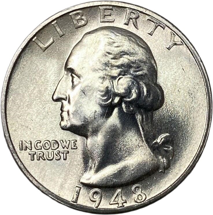 1948-S 25c Washington Quarter Brilliant Uncirculated San Francisco Silver Coin 1948-S 25c Washington Quarter Brilliant Uncirculated San Francisco Silver Coin