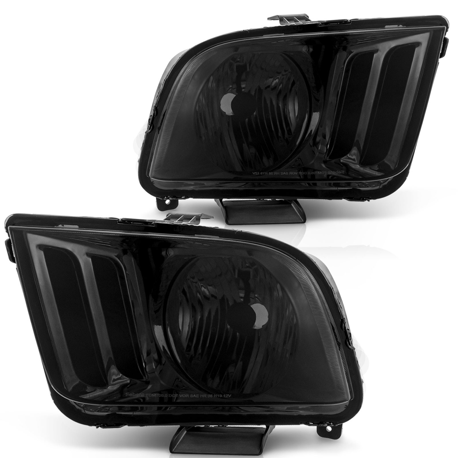 WEELMOTO Pair Headlights For 2005-2009 Ford Mustang Clear Corner Smoked Lens WEELMOTO Pair Headlights For 2005-2009 Ford Mustang Clear Corner Smoked Lens