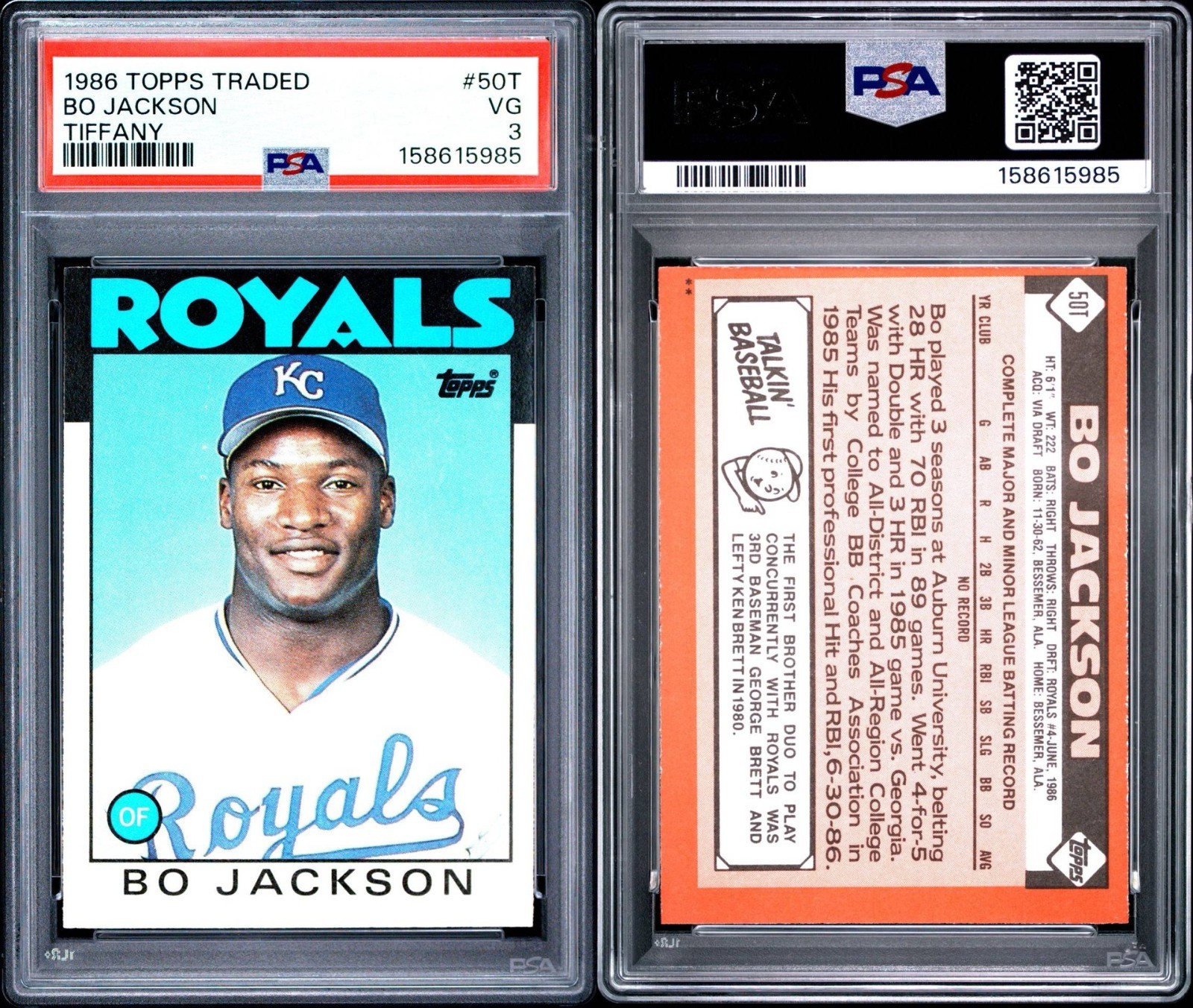1989 Topps Bo Jackson Rookie Card (Tiffany) – #57T – PSA 3 VG 1989 Topps Bo Jackson Rookie Card (Tiffany) – #57T – PSA 3 VG