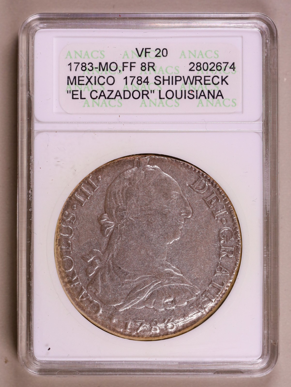 1783-MO, FF Mexico 8 Reales El Cazador Shipwreck ANACS VF20 ***RARE*** 1783-MO, FF Mexico 8 Reales El Cazador Shipwreck ANACS VF20 ***RARE***