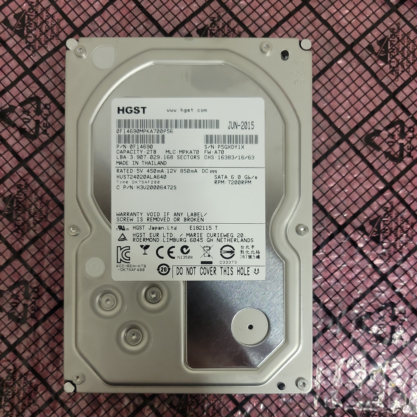 HGST HUS724020ALA640 2TB SATA 6Gb/s 3.5 HDD P/N: 0F14690 HGST HUS724020ALA640 2TB SATA 6Gb/s 3.5 HDD P/N: 0F14690