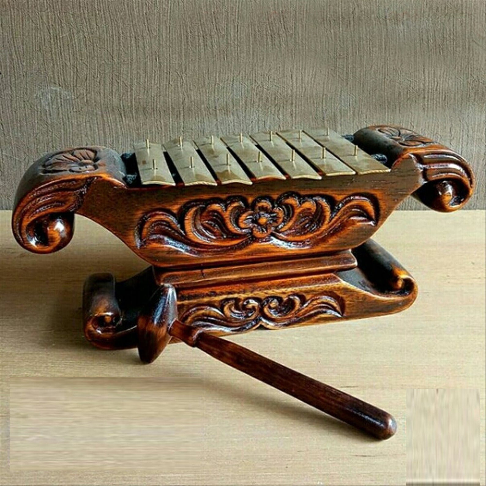 Indonesian Traditional Music Instrument Gamelan 7tones Saron Gangsa Wood Carving