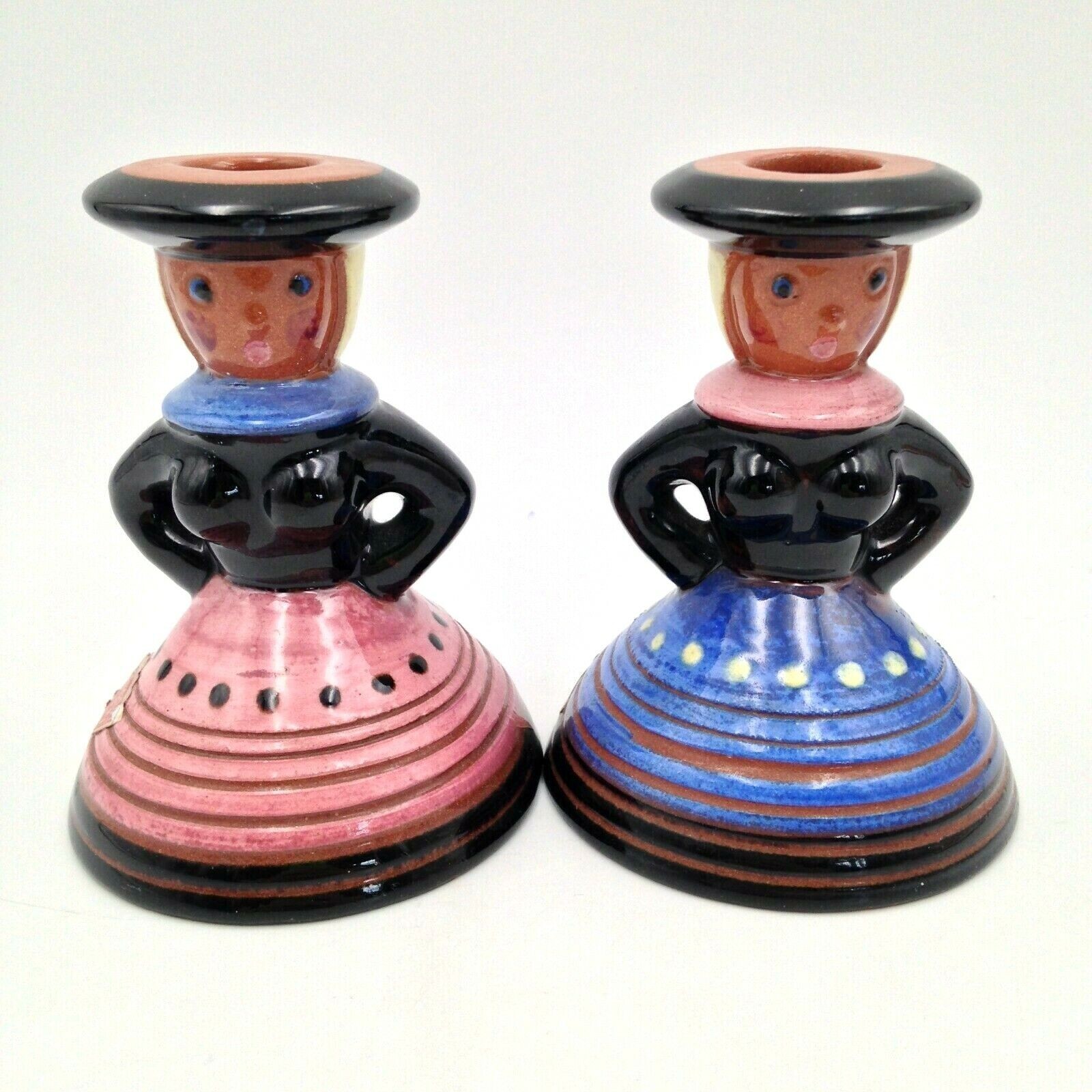 Anzengruber Keramik Ladies Candle Holder Pair Wein Austria Org Stickers Antique