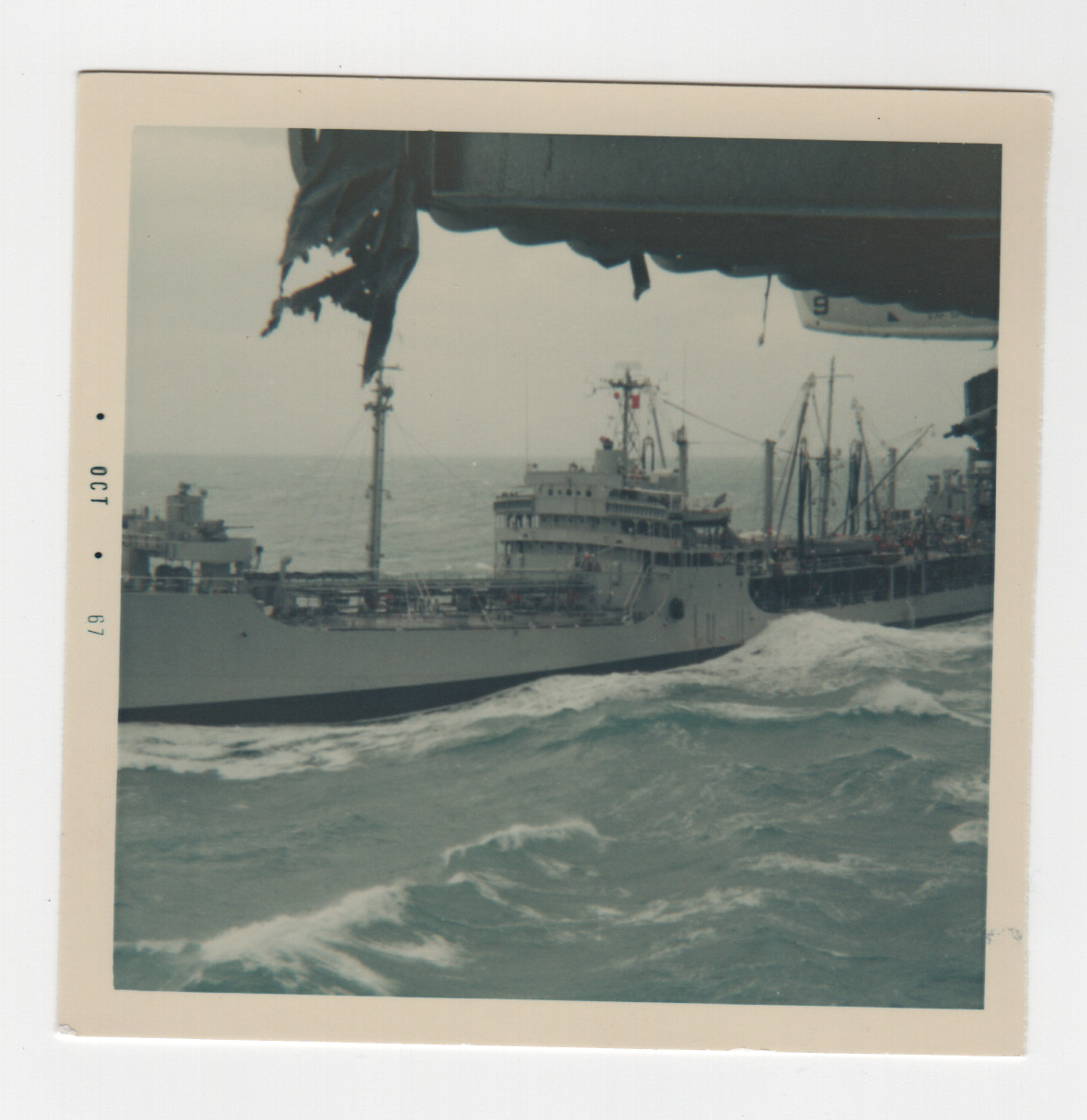 Vintage 1967 Photo US Navy Ship Underway Replenishment UNREP Tanker At Sea 60s