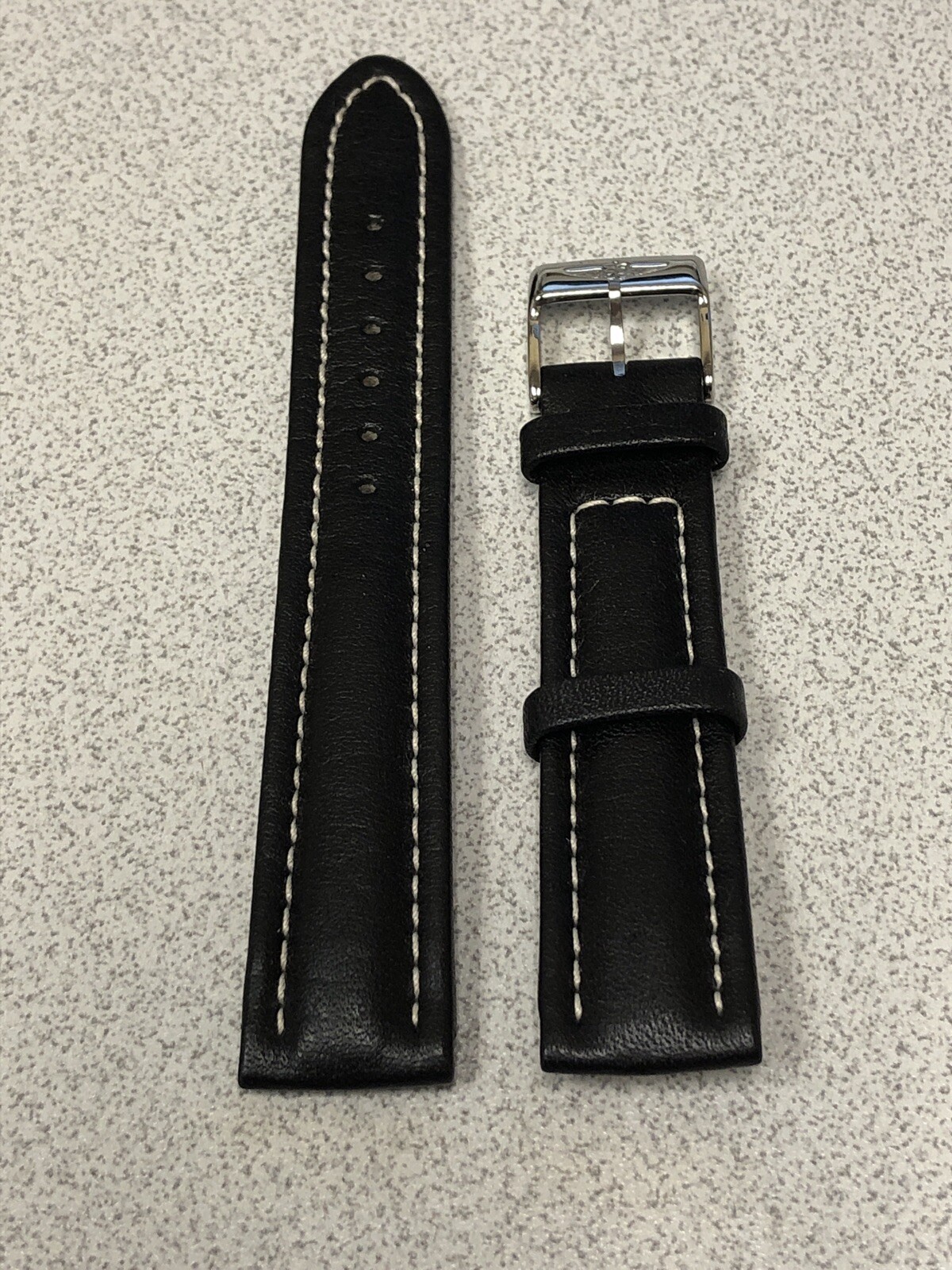 Genuine Breitling Black Leather White Stitching Steel Tang Buckle-428X-A18BA.1
