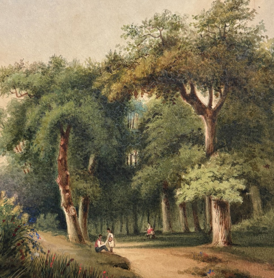 Antique Drawing Landscape Figures Forest 19th Century Antique Drawing Landscape Figures Forest 19th Century