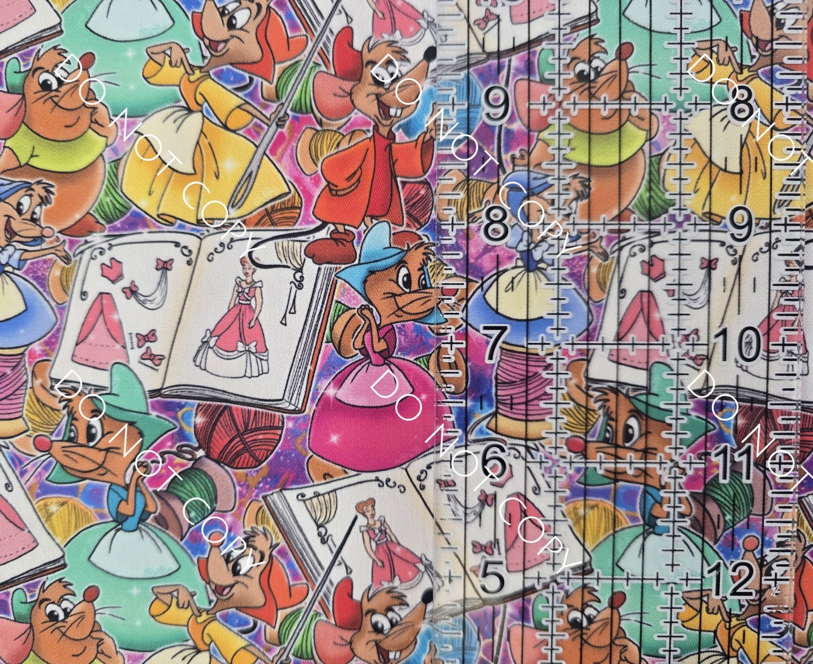 Custom 100% Cotton Woven Fabric Disney Cinderella Sewing Mice 1/4 Yard 9x56