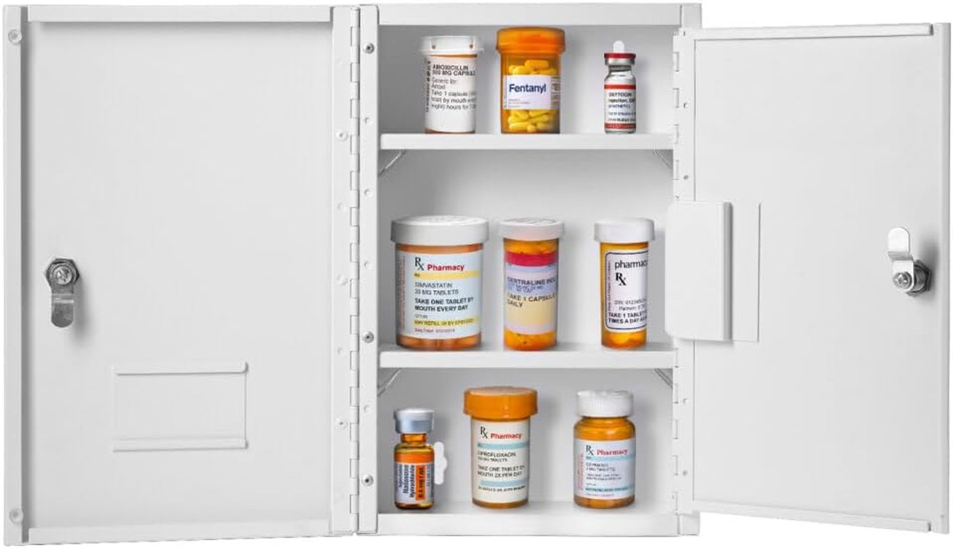 Locking Medium White Narcotics Cabinet - Secure Medicine Storage 14.5\