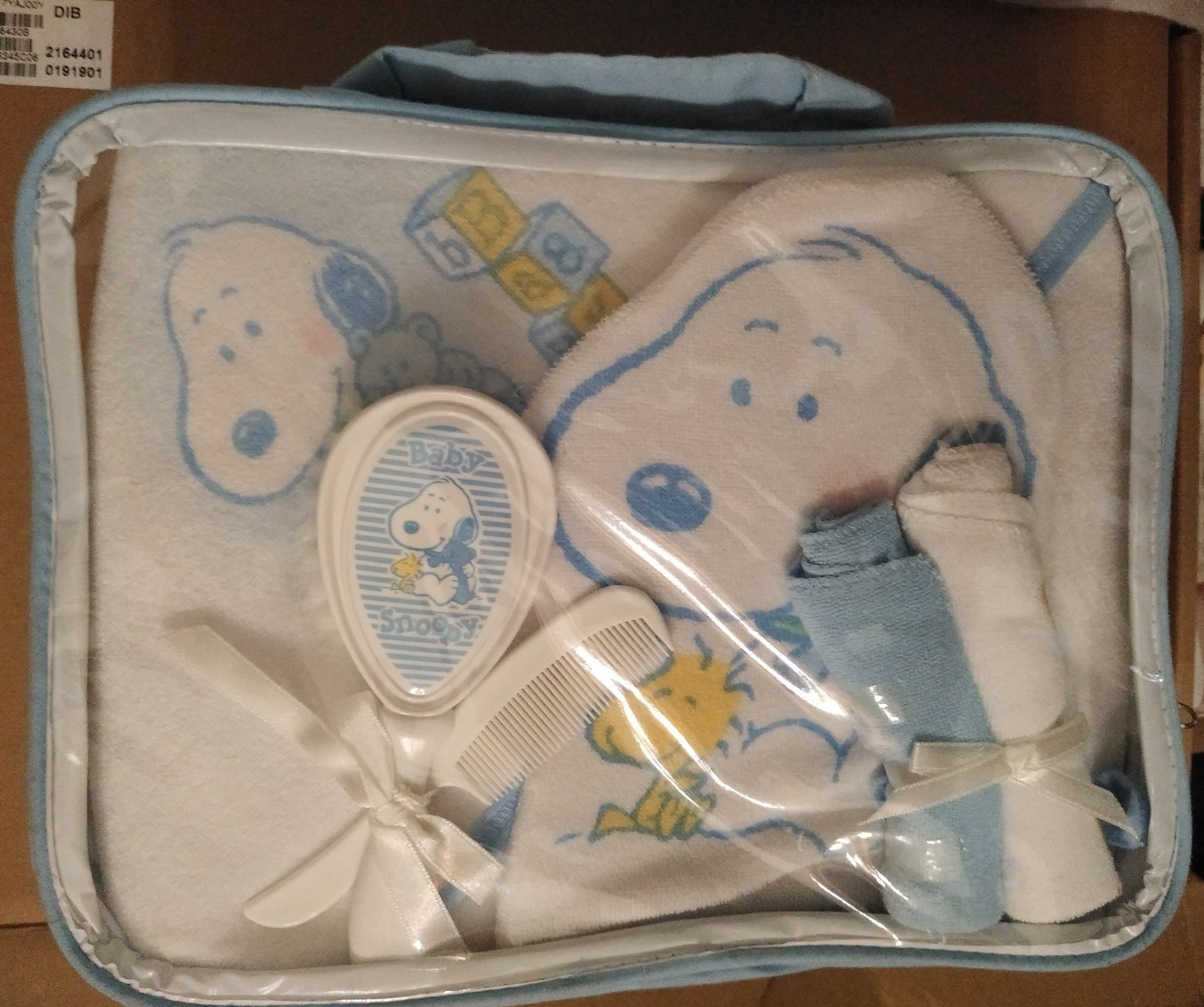 Vintage Blue Baby Snoopy 7 Piece Baby Bath Set *Never Opened Still Sealed