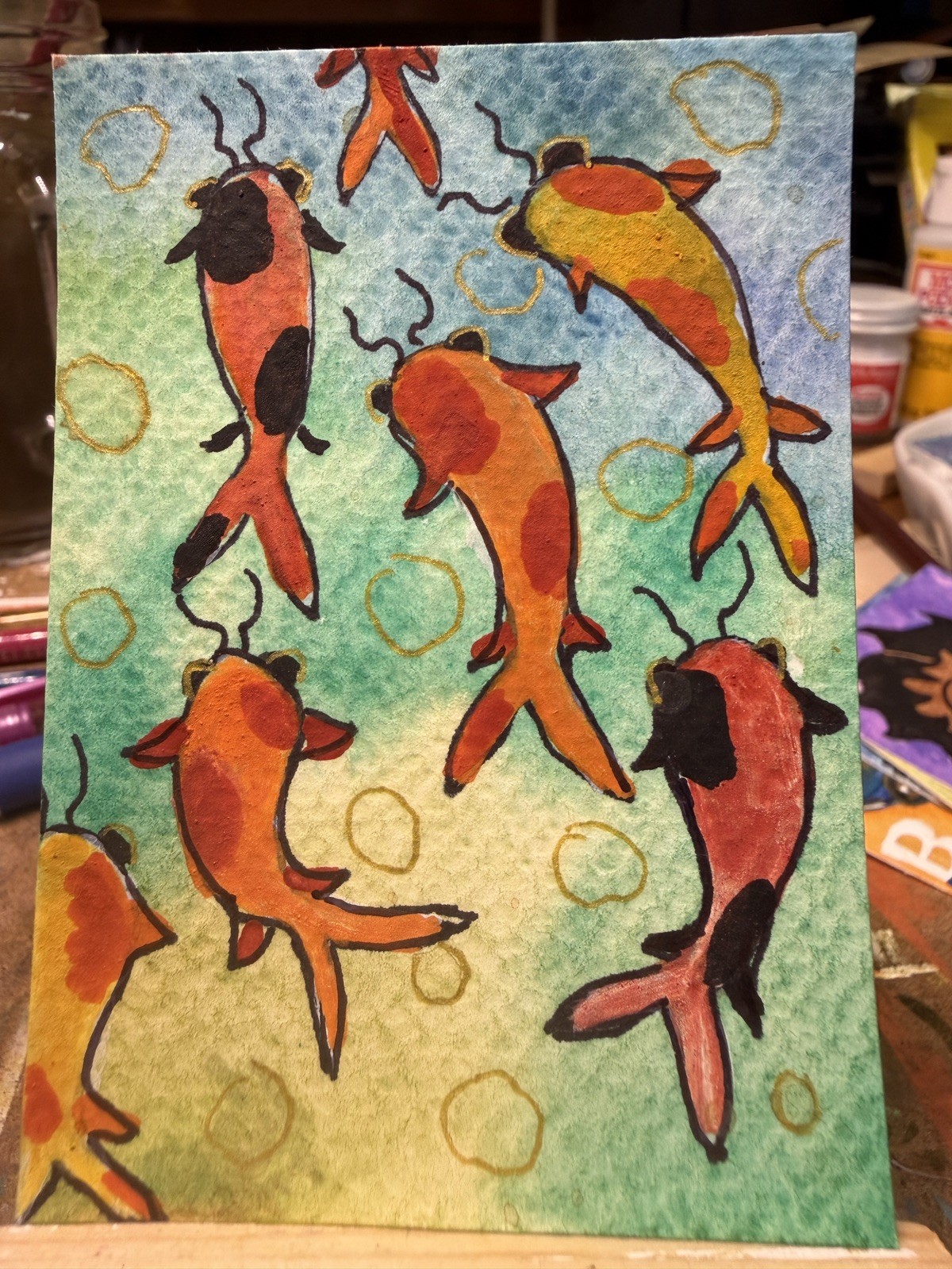 ACEO Original, Signed, Watercolor of Koi Fish. Artist; one anxious Lady ACEO Original, Signed, Watercolor of Koi Fish. Artist; one anxious Lady