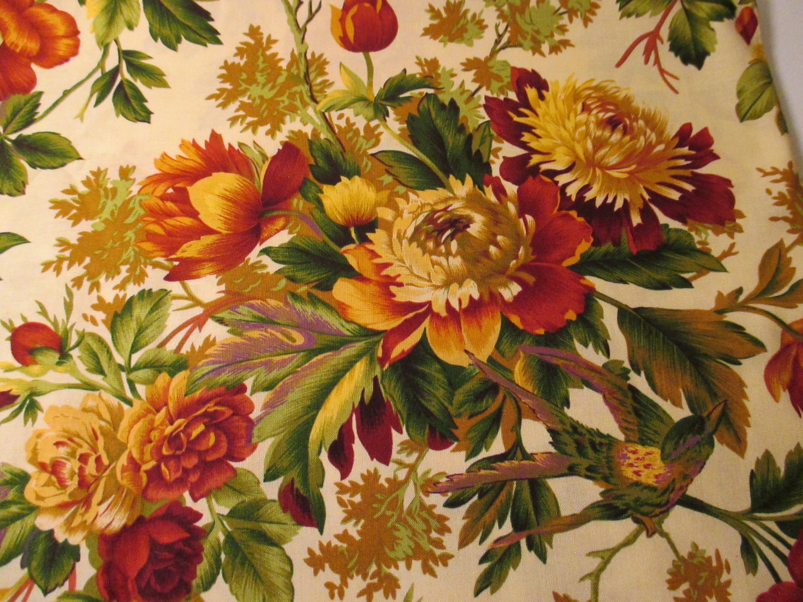 Cotton Fabric Classically Home For Benartex Lrg Floral Birds on Off White BTYx44