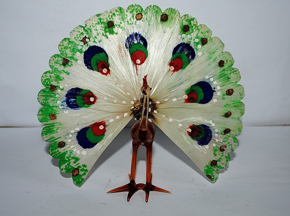 Vintage German christmas ornament/decoration Peacock, spun glass 002