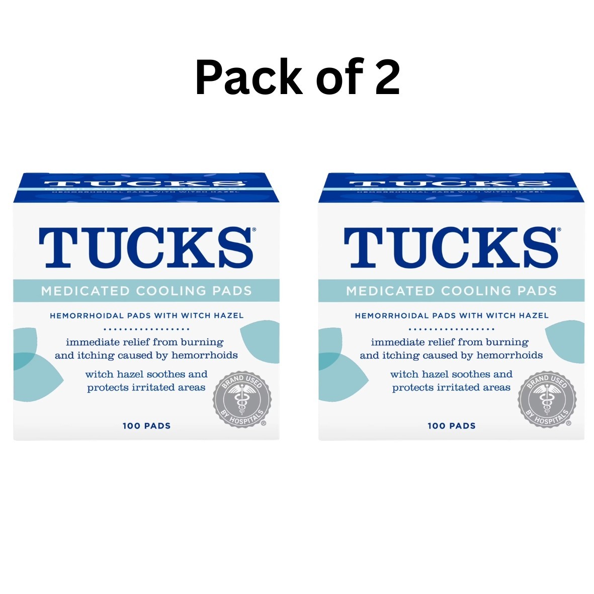 TUCKS Medicated Cooling Pads, 100 Count – Pads with Witch Hazel, PACK OF 2