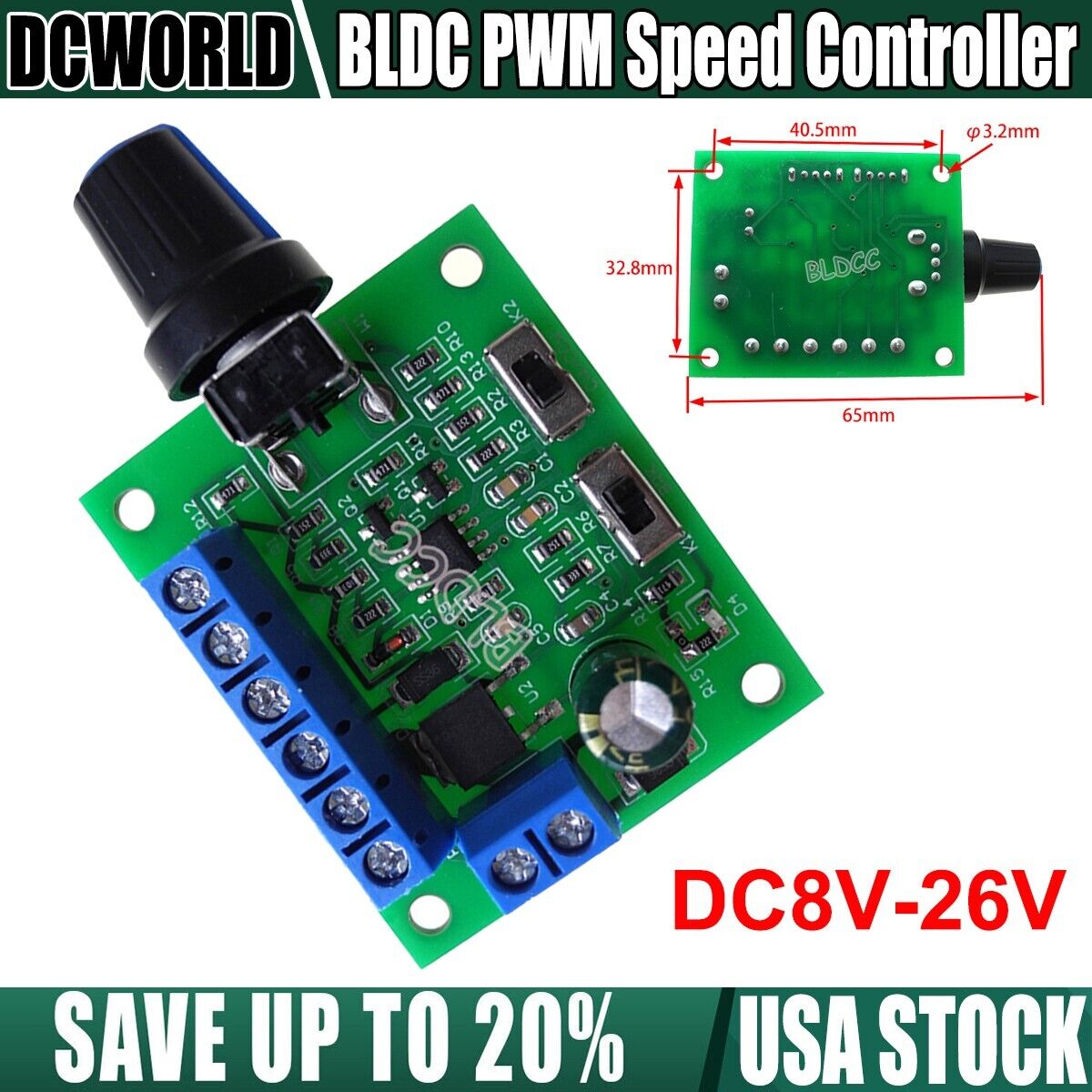 DC 12V/24V Brushless DC Motor Speed Regulator DC 8-26V BLDC PWM Speed DW