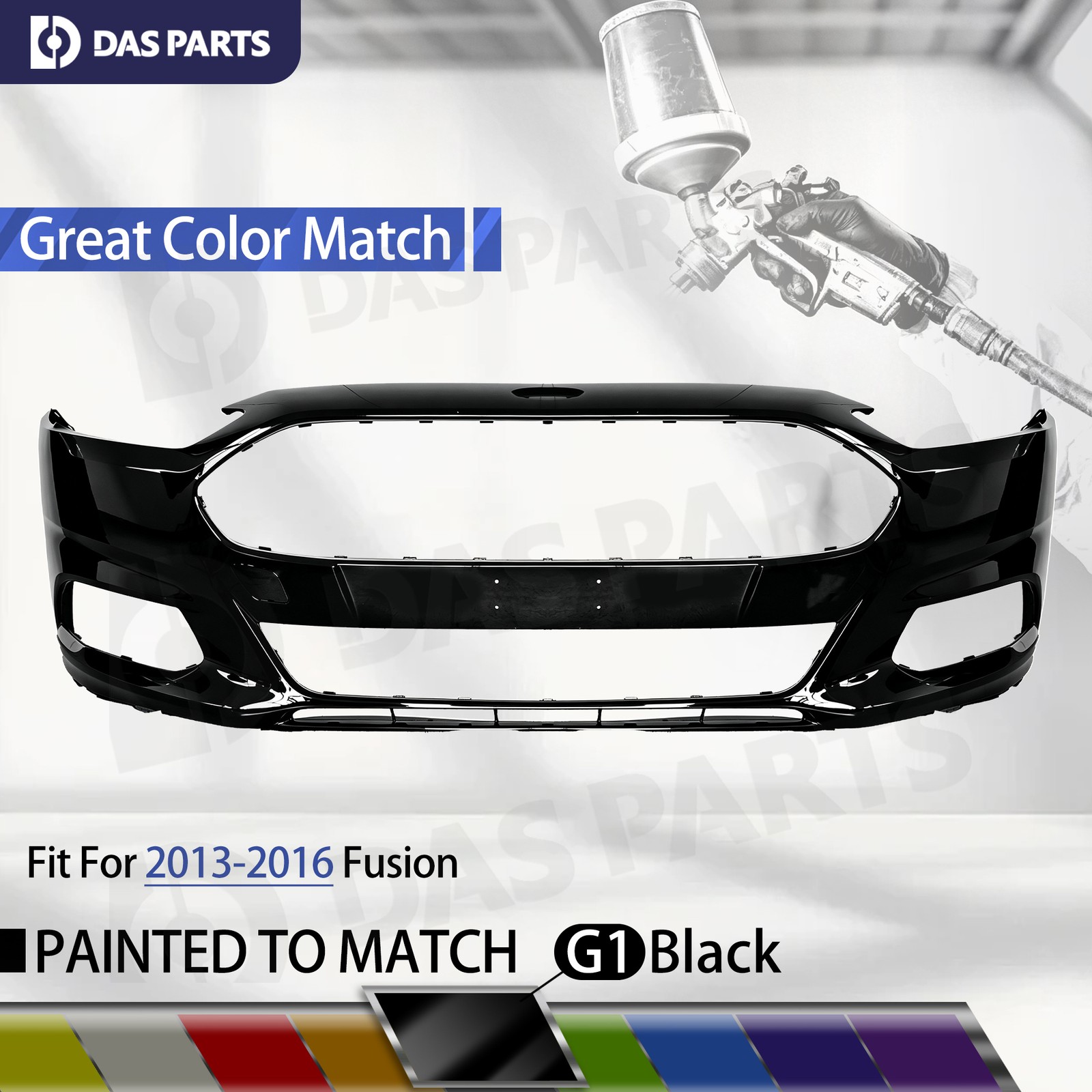 Front Bumper Cover Fascia Painted G1 Absolute Black For 2013-2016 Ford Fusion