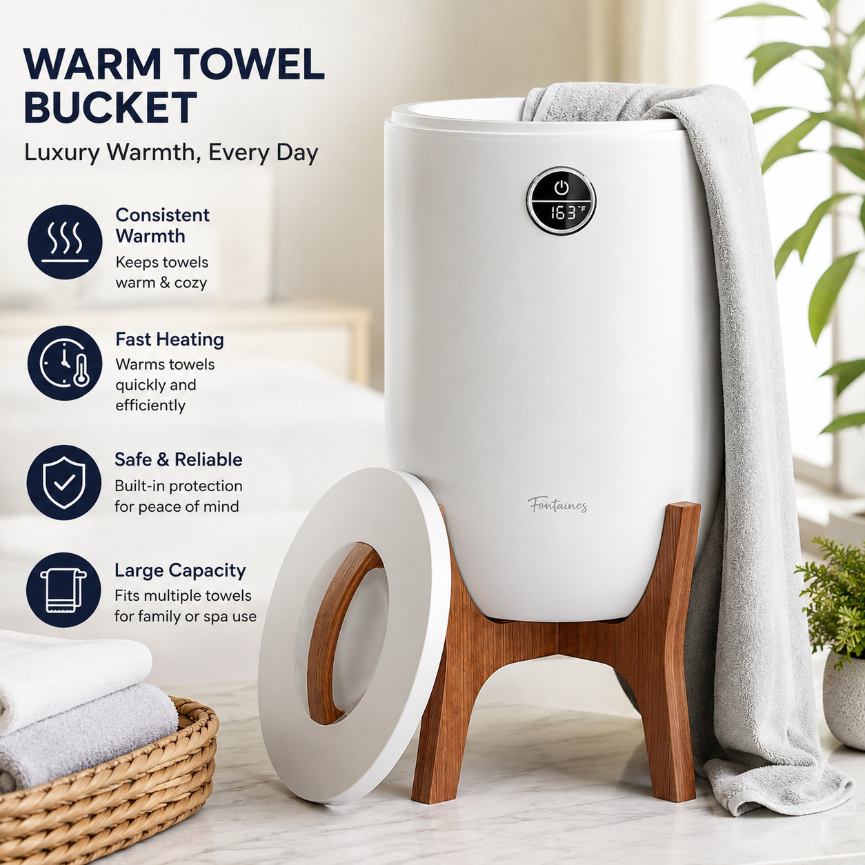 Fontaines Luxury Towel Warmer for Bathroom Spa Large Heated Thermal Bucket 40x70