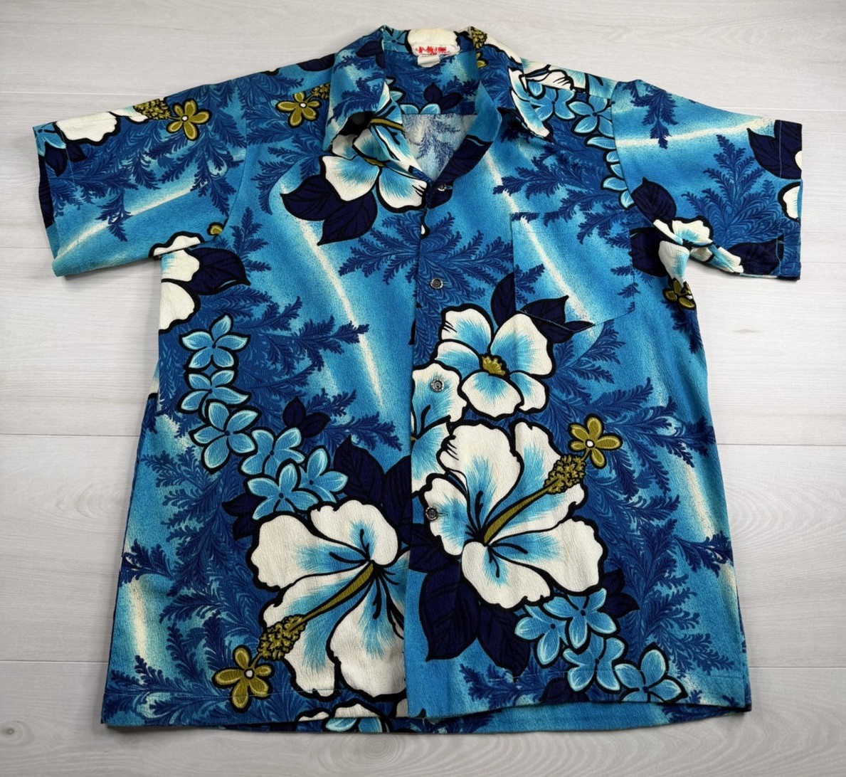 Vtg Connies Fashions Hawaiian Shirt Blue Floral Aloha Barkcloth Camp 50s 60s M Vtg Connies Fashions Hawaiian Shirt Blue Floral Aloha Barkcloth Camp 50s 60s M