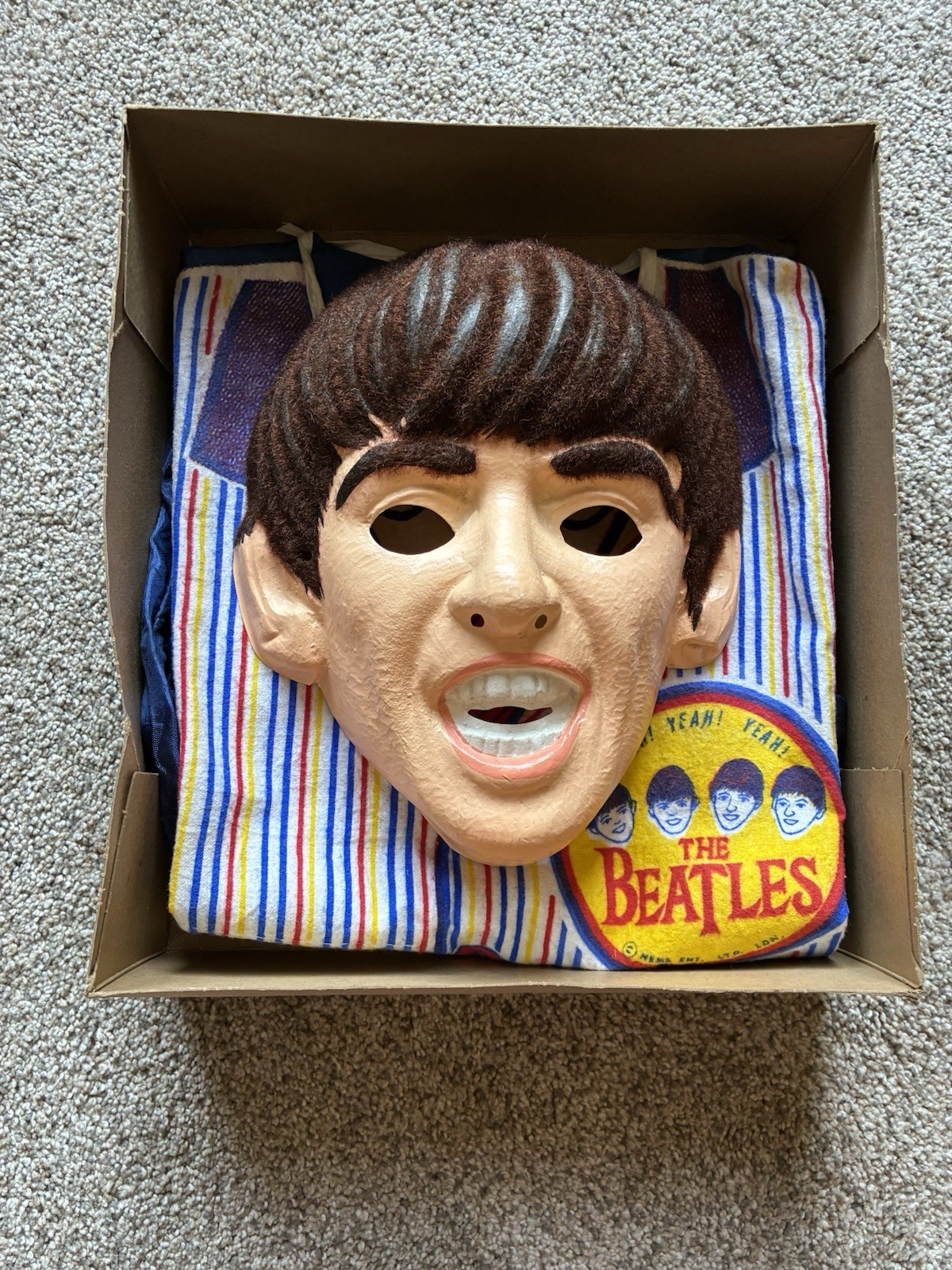 1964 GEORGE HARRISON Halloween Costume & Box BEATLES Original BEN COOPER Mask