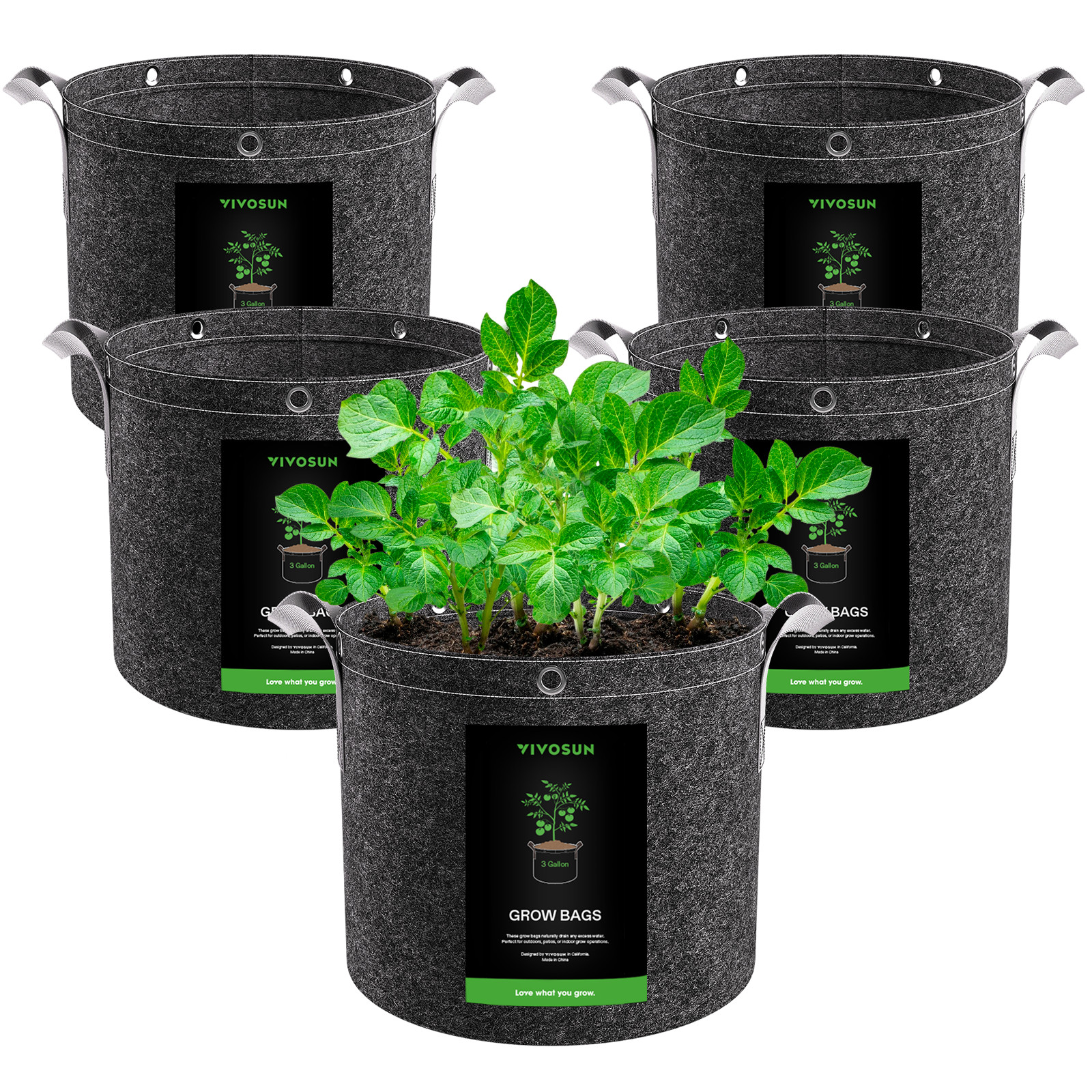 VIVOSUN 5-Pack 3/5/7/10/15/25 gallon Grow Bags,500G Nonwoven Fabric w/ Handle