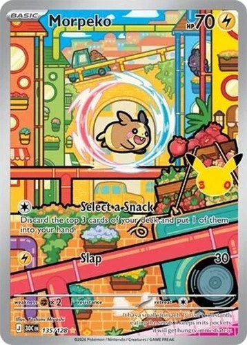 Morpeko 135/128 Illustration Rare 30th Celebration Pokemon Holo Near Mint Morpeko 135/128 Illustration Rare 30th Celebration Pokemon Holo Near Mint