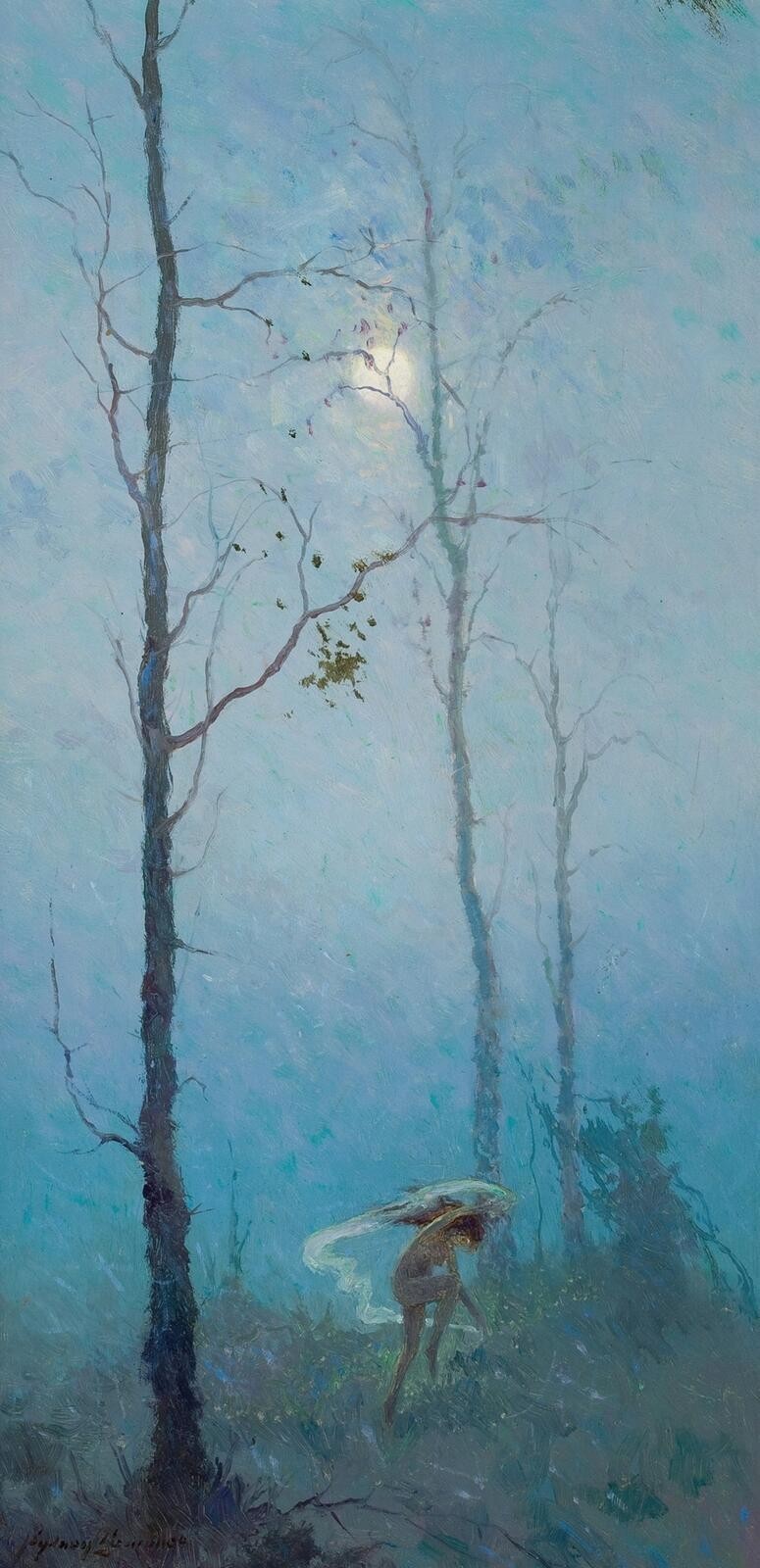 Sydney Laurence Keeping Warm 1921 Alaska Forest Figure Tonalist Landscape