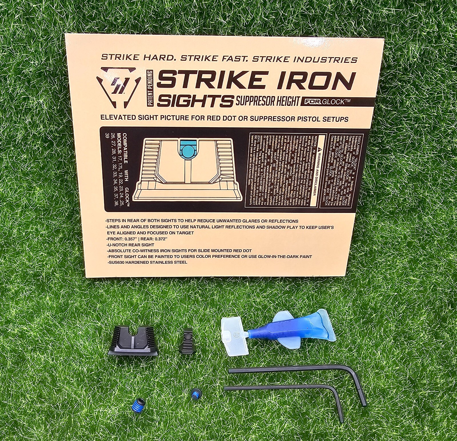 Strike Industries Stainless Steel Co-Witness Height Front &Rear Sights for Glock Strike Industries Stainless Steel Co-Witness Height Front &Rear Sights for Glock