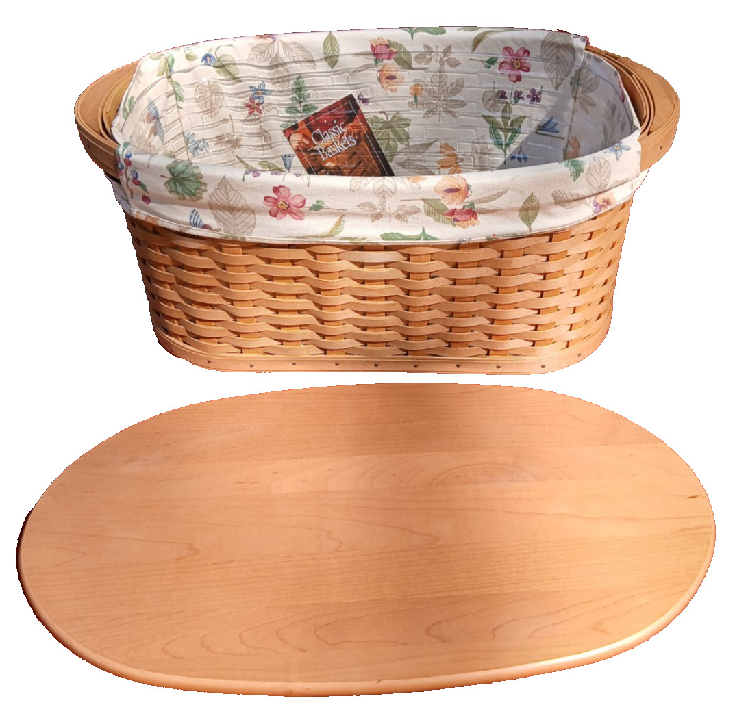 Longaberger Small Workload Basket, Protector, Lid and Botanical Fields Liner EUC Longaberger Small Workload Basket, Protector, Lid and Botanical Fields Liner EUC