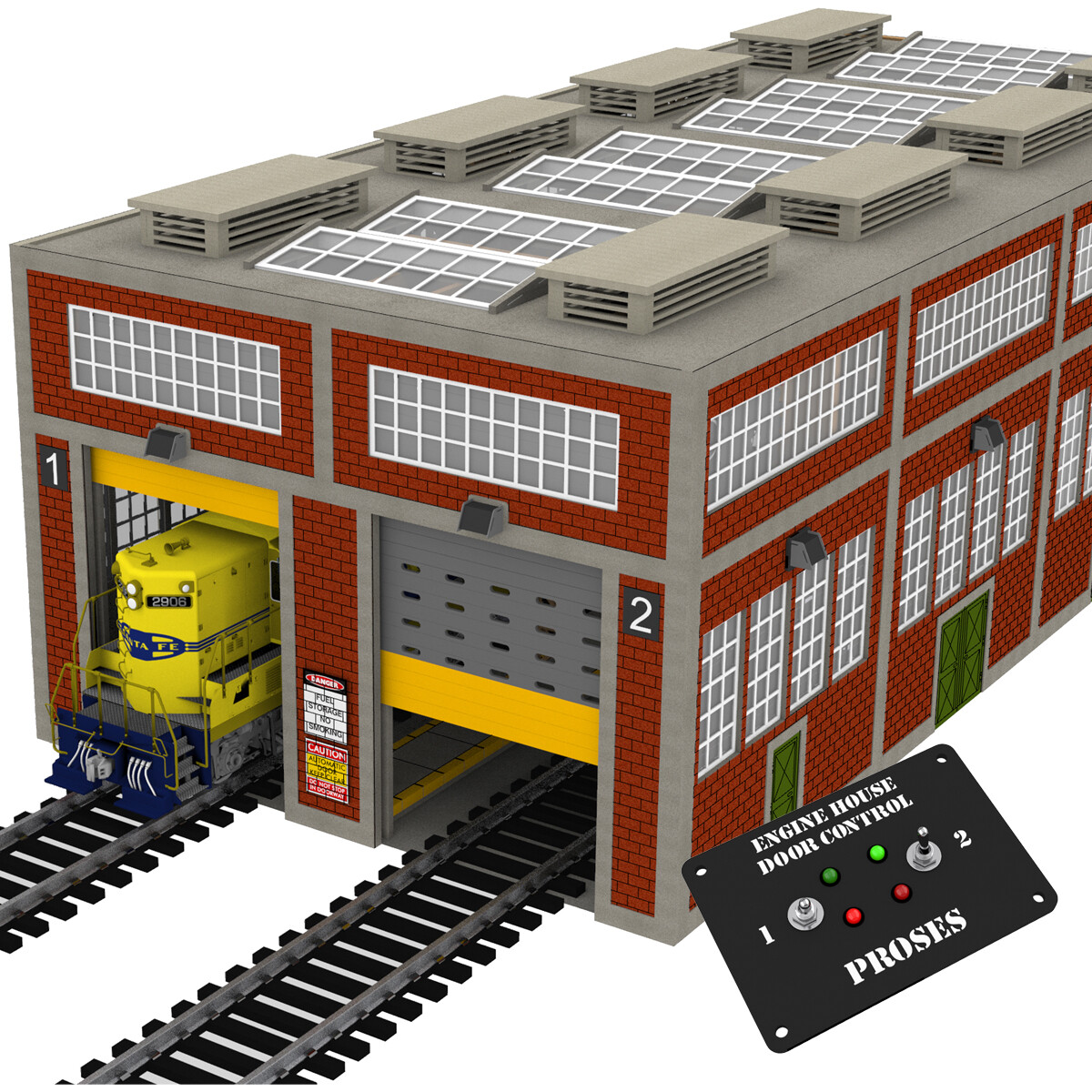 O Gauge Modern Engine House w/Motorized Doors, Indoor/Outdoor Lighting 