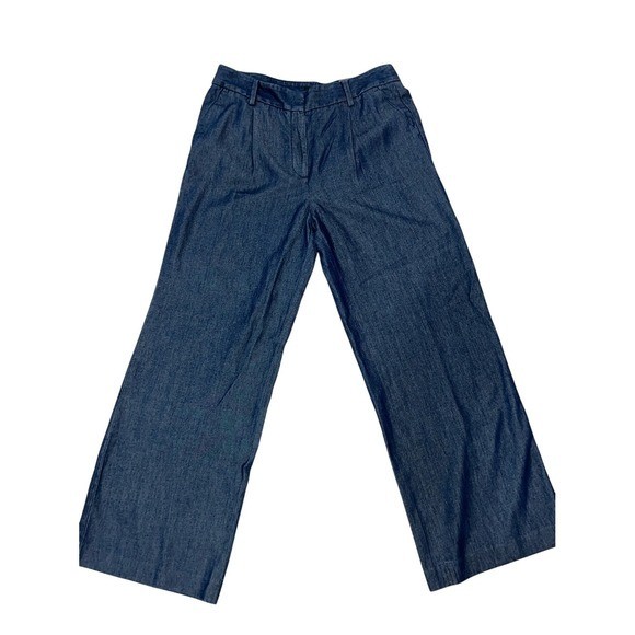 NWT Talbots Weston Pants 12 High Rise Wide Leg Blue Tencel Cotton Trousers Chic