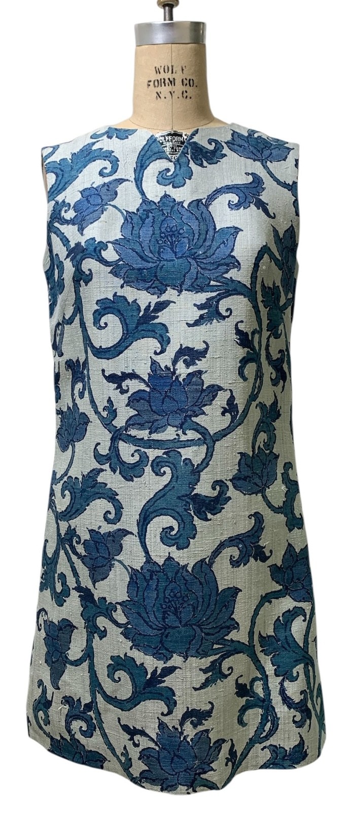 STAR of SIAM Vintage 60s Women\'s Hand Woven Thai Silk Blue Floral Dress - Sz 10