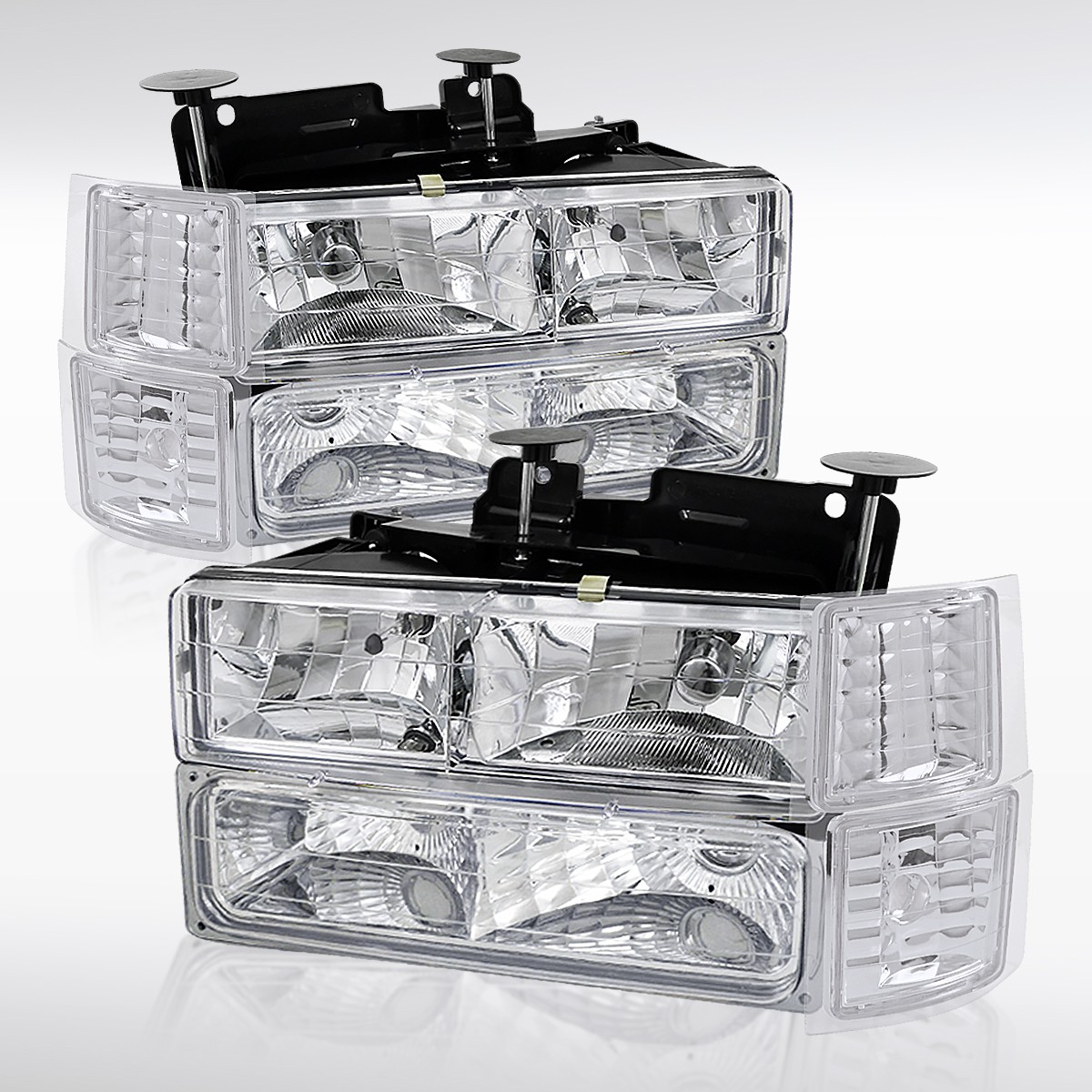 Fit 1994-1998 C/K1500 Silverado Tahoe Suburban Headlights+Corner Bumper Lamps Fit 1994-1998 C/K1500 Silverado Tahoe Suburban Headlights+Corner Bumper Lamps