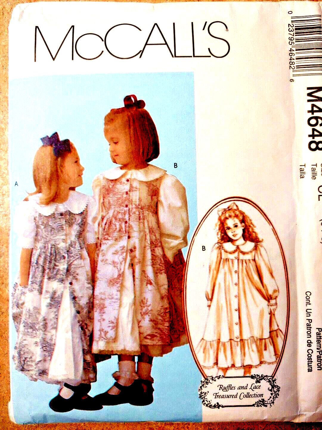 McCall’s M4648 Girl Child Dress & Pinafore Flared Short or Long Sleeve Sz. 6 7 8