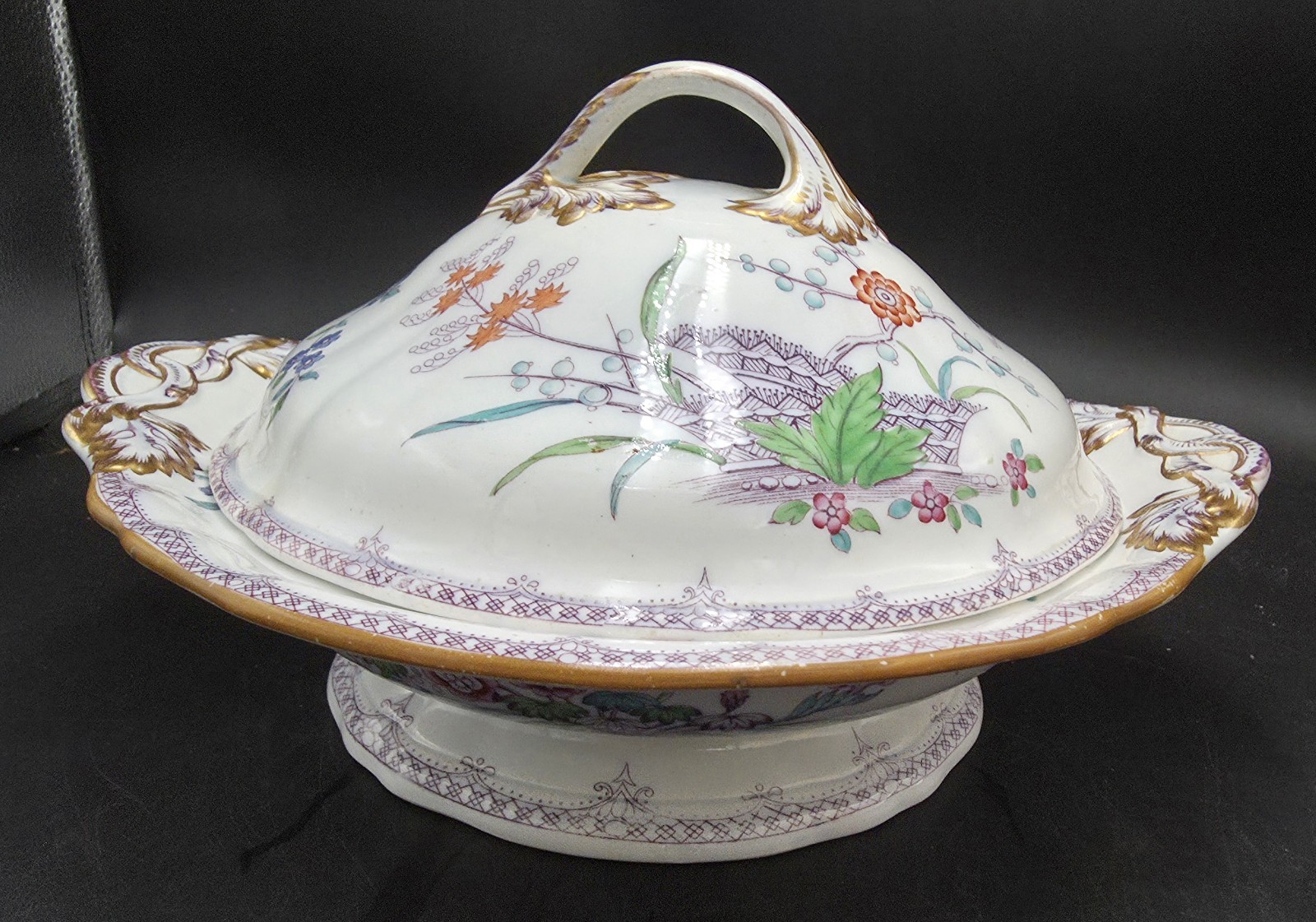 Rare 1840's Minton Mona BB New Stone Covered Tureen Chinoiserie Floral & Birds Rare 1840's Minton Mona BB New Stone Covered Tureen Chinoiserie Floral & Birds