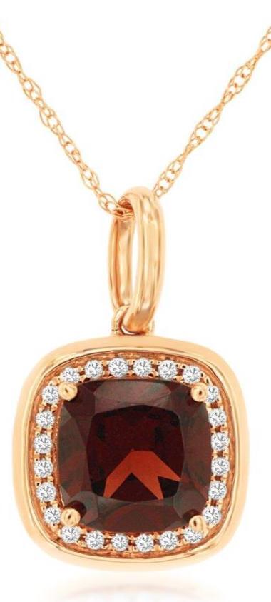 .70CT DIAMOND & AAA GARNET 14K ROSE GOLD 3D CUSHION & ROUND FUN FLAOTING PENDANT