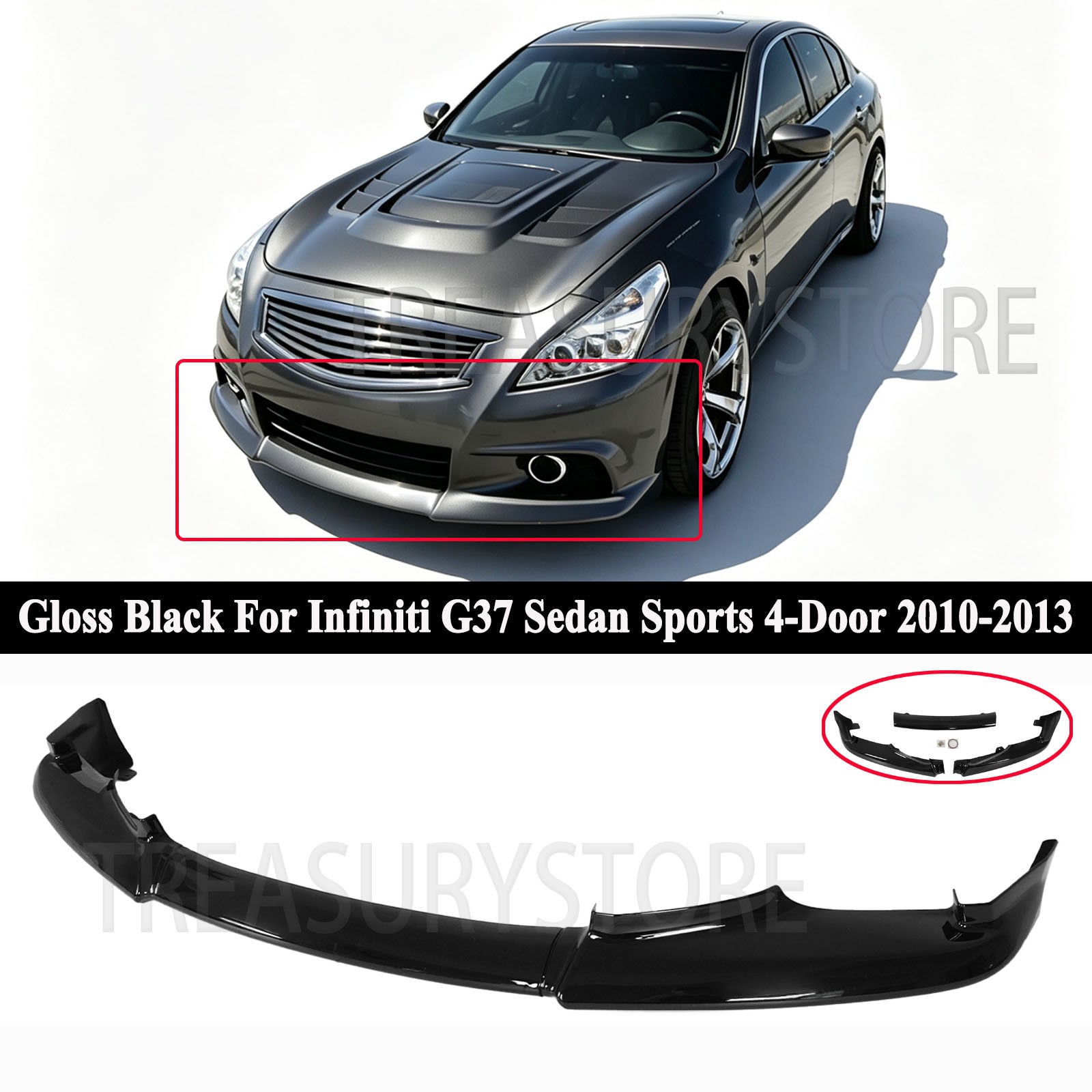 For Infiniti G37 Sedan Sports 4-Door 2010-2013 Gloss Black Front Bumper Spoiler For Infiniti G37 Sedan Sports 4-Door 2010-2013 Gloss Black Front Bumper Spoiler