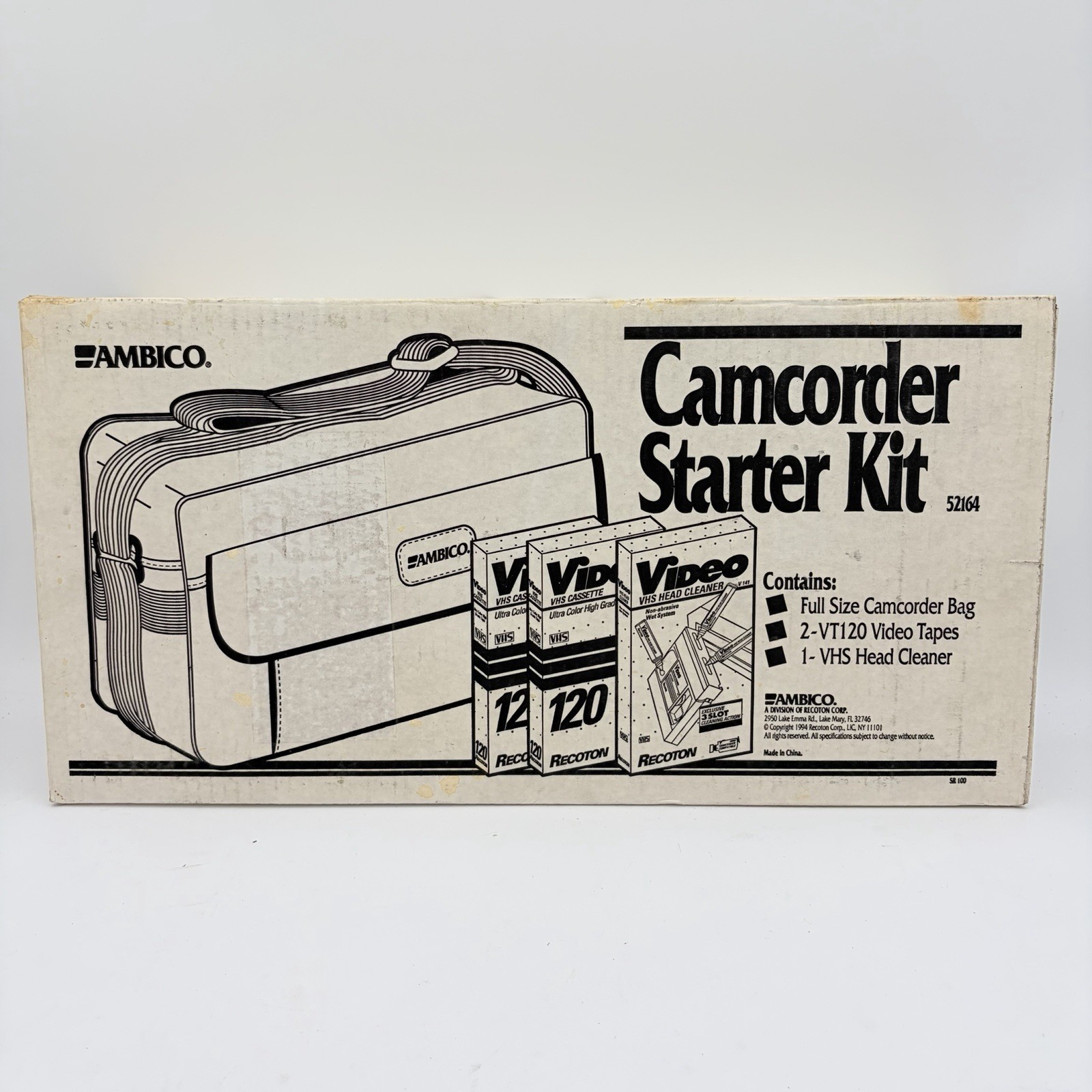NEW AMBICO 52164 Camcorder Starter Kit V-0451 Bag 2 VT120 VHS Tapes V144 SEALED