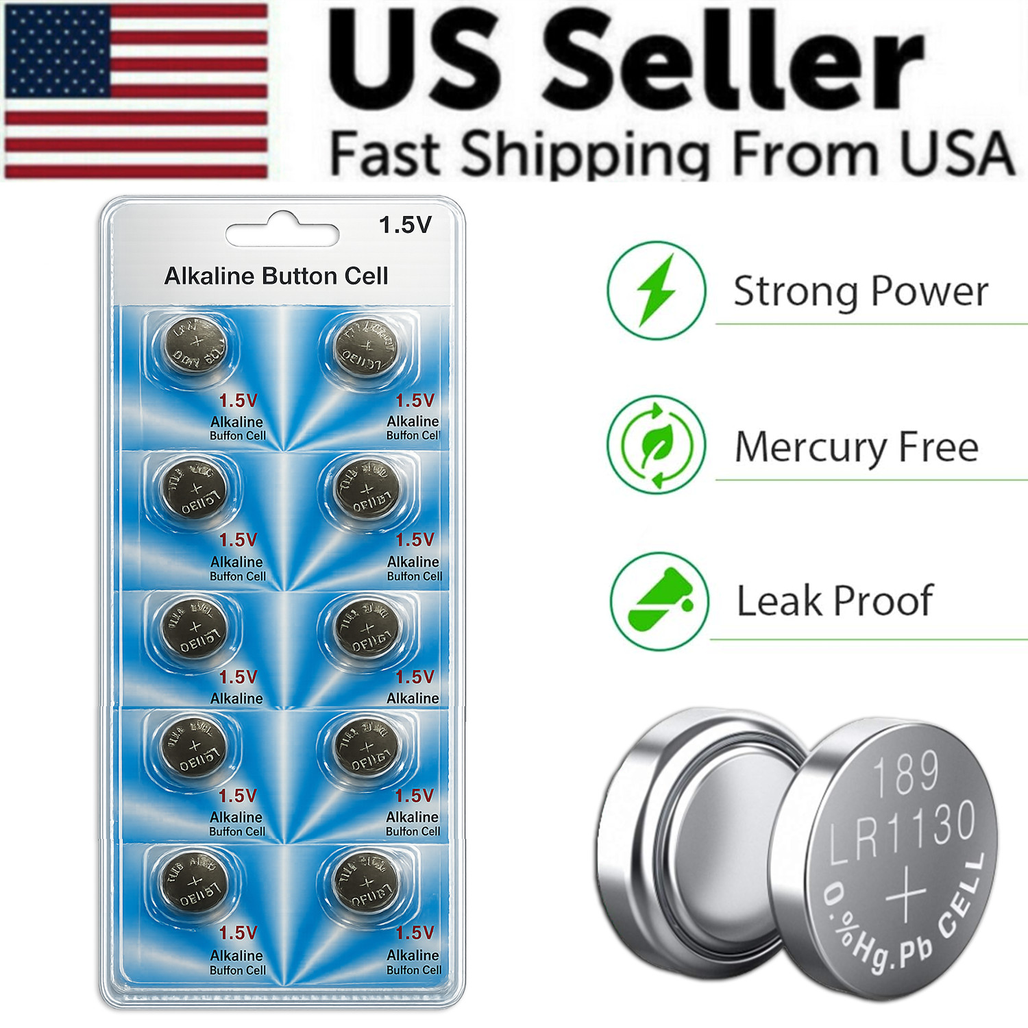 10 PCS LR1130 AG10 389 Alkaline Battery 1.5V Button Cell for Watch Calculator US 10 PCS LR1130 AG10 389 Alkaline Battery 1.5V Button Cell for Watch Calculator US