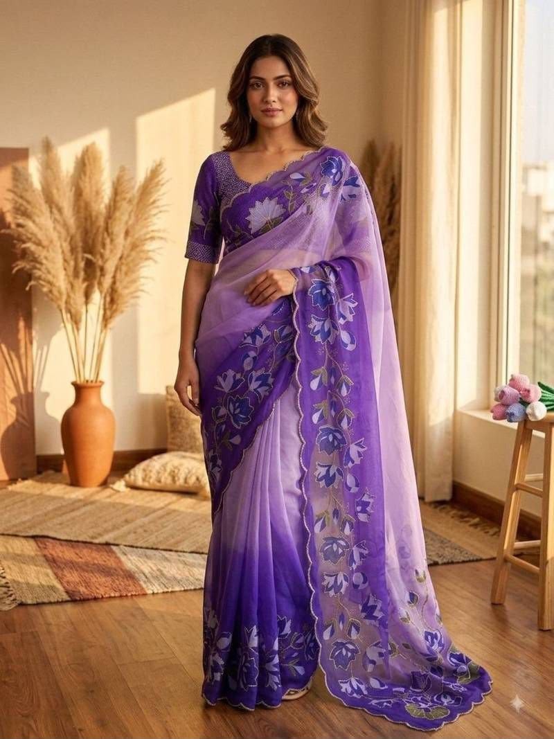 Soft Georgette silk with Digital floral print with Beautiful Katdana handwork Soft Georgette silk with Digital floral print with Beautiful Katdana handwork