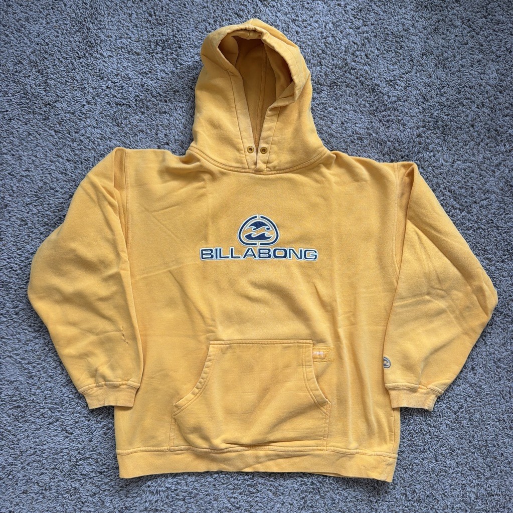 Vtg 90s Men’s Billabong Surfing Spellout Yellow Hoodie Medium