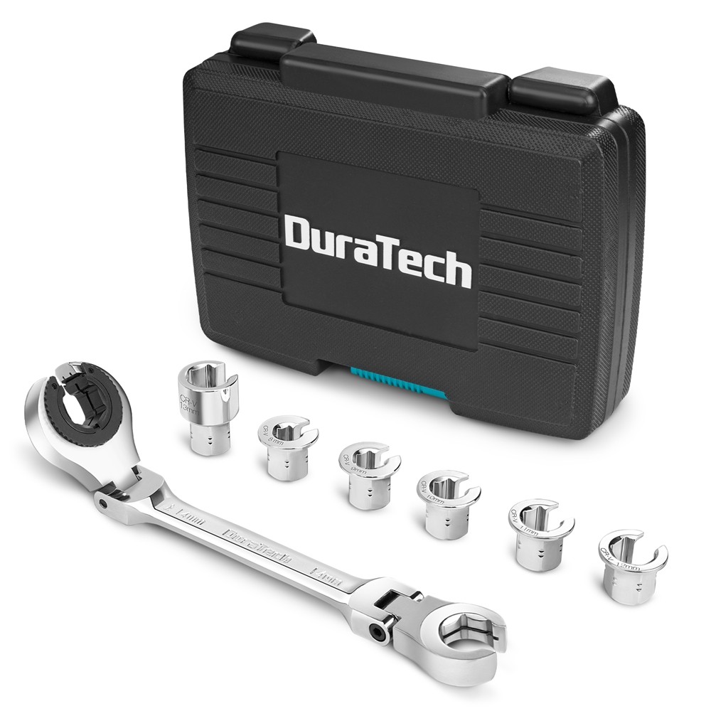 DURATECH 7-In-1 Ratcheting Wrench Set Flex-Head Open Tubing Wrench Metric 8-14mm DURATECH 7-In-1 Ratcheting Wrench Set Flex-Head Open Tubing Wrench Metric 8-14mm