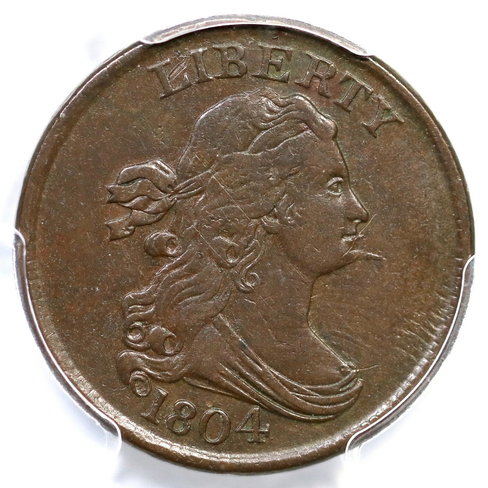 1804 C-6 R-2 PCGS XF 45 Spiked Chin Draped Bust Half Cent Coin 1/2c 1804 C-6 R-2 PCGS XF 45 Spiked Chin Draped Bust Half Cent Coin 1/2c