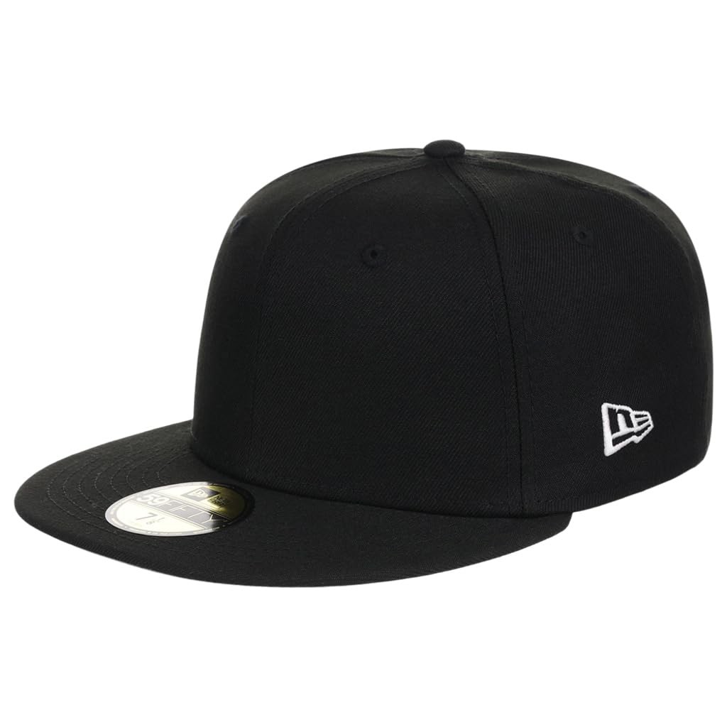 New Era Blank Custom 59FIFTY Fitted Flat Bill Cap, 7 1/4, Black/Grey Uv