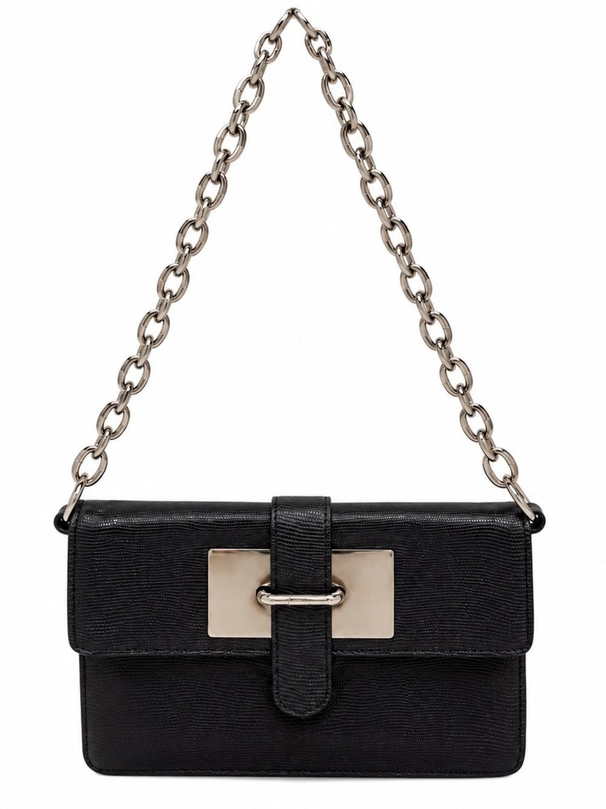 Furla Black  Leather Chain Shoulder Bag Flap Purse
