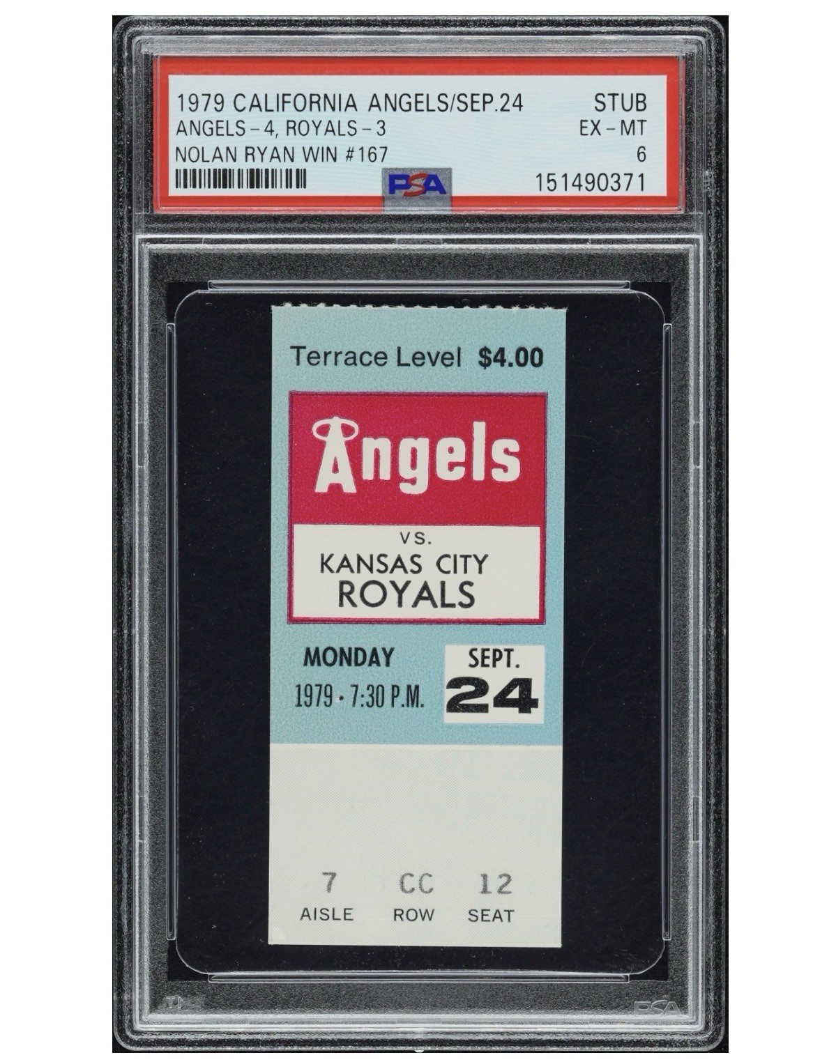 PSA 6 - 1976 NOLAN RYAN win #167 california angels TICKET STUB